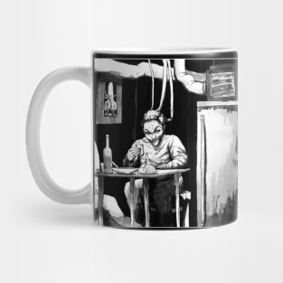 Gennady Gorin, a patriot man sits and eats bread with meaning Mug